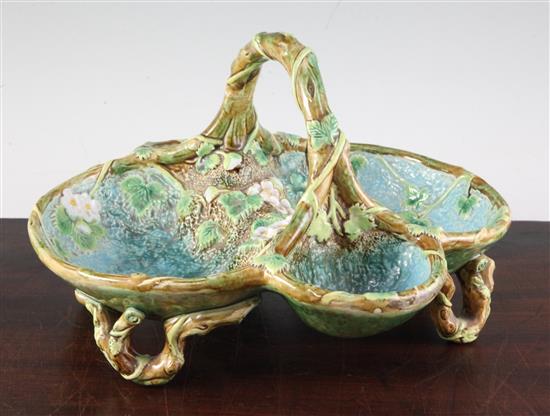 A George Jones majolica four section strawberry basket, late 19th century, width 29cm (11.4in.)